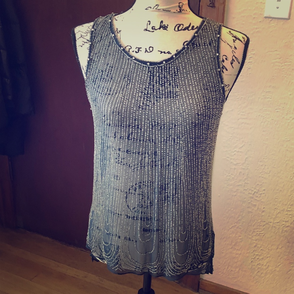 Parker Navy Sequin Cross Back Tank Size Medium
